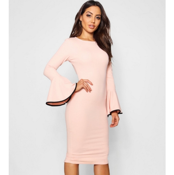 flared sleeve midi dress